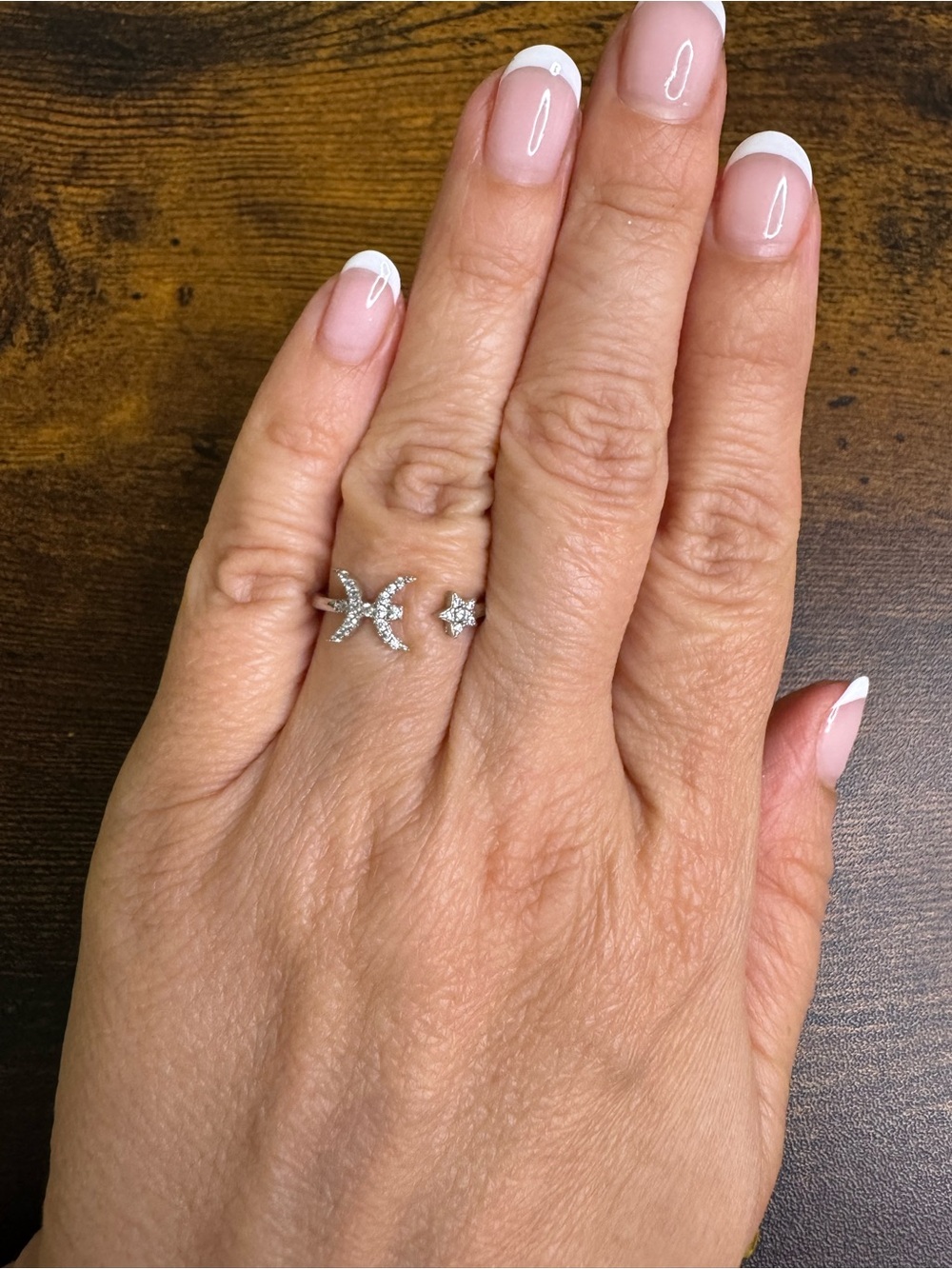 Sterling Star Open Ring - Silver with Crystal Pave 925